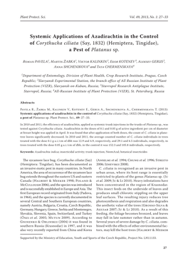 Systemic Applications of Azadirachtin in the Control of Corythucha Ciliata (Say, 1832) (Hemiptera, Tingidae), a Pest of Platanus Sp