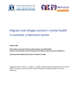 Migrant and Refugee Women's Mental Health in Australia: a Literature Review