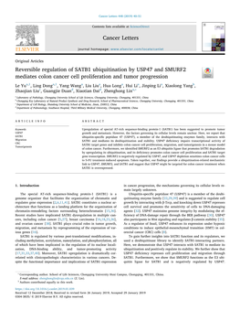 Reversible Regulation of SATB1 Ubiquitination by USP47 and SMURF2 Mediates Colon Cancer Cell Proliferation and Tumor Progression T