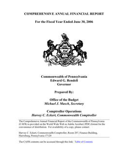 Comprehensive Annual Financial Report for the Fiscal Year Ended June 30, 2006