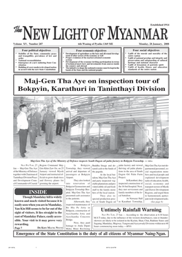 Maj-Gen Tha Aye on Inspection Tour of Bokpyin, Karathuri in Taninthayi Division