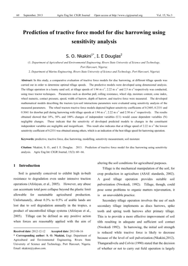 Prediction of Tractive Force Model for Disc Harrowing Using Sensitivity Analysis