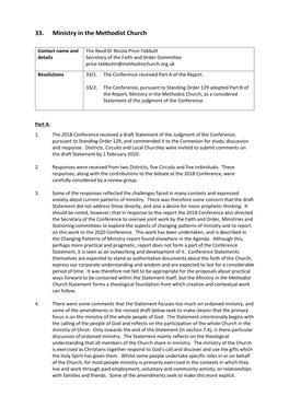 33. Ministry in the Methodist Church