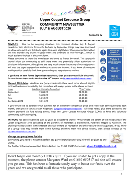 Upper Coquet Resource Group COMMUNITY NEWSLETTER JULY & AUGUST 2020