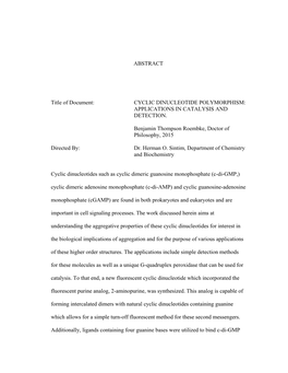 ABSTRACT Title of Document: CYCLIC DINUCLEOTIDE