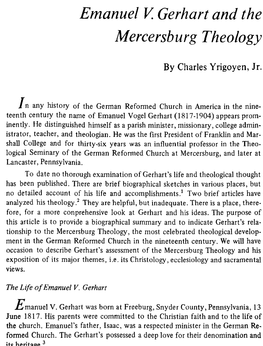 Emanuel V Gerhart and the Mercersburg Theology