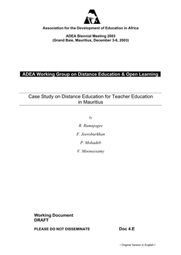 Case Study on Distance Education for Teacher Education in Mauritius