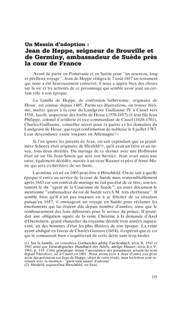 Un Messin D'adoption : Jean De Heppe, Seigneur De Brouville Et De Germiny, Ambassadeur De Suède Près La Cour De France