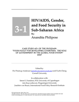 HIV/AIDS, Gender, and Food Security in Sub-Saharan Africa By: Anandita Phi Li Pose