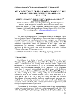 Key and Checklist of Graphidaceae Lichens in the Kalahan Forest Reserve, Nueva Vizcaya, Philippines