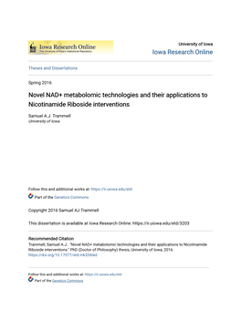 Novel NAD+ Metabolomic Technologies and Their Applications to Nicotinamide Riboside Interventions