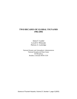 Two Decades of Global Tsunamis 1982-2002