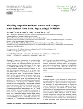 Modeling Suspended Sediment Sources and Transport in the Ishikari River Basin, Japan, Using SPARROW