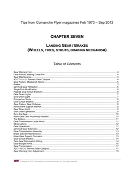 Chapter Seven Landing Gear / Brakes (Wheels, Tires, Struts, Braking Mechanism)