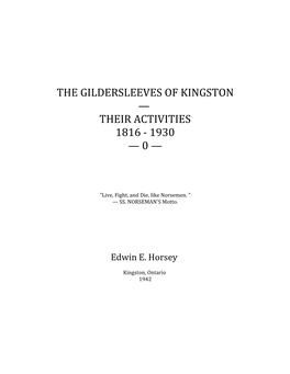The Gildersleeves of Kingston — Their Activities 1816 - 1930 — 0 —