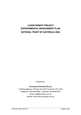 Luisini Winery Project Environmental Management Plan National Trust of Australia (Wa)