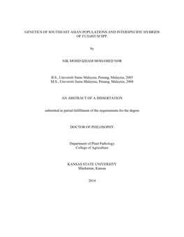 Genetics of Southeast Asian Populations and Interspecific Hybrids of Fusarium Spp
