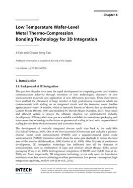 Low Temperature Wafer-Level Metal Thermo-Compression Bonding Technology for 3D Integration