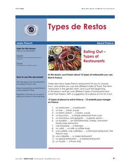 Types De Restos