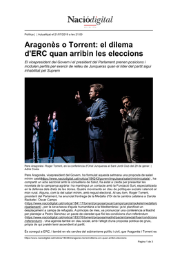 Aragonès O Torrent: El Dilema D'erc Quan Arribin Les Eleccions