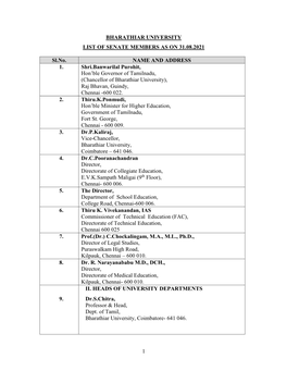 List of Senate Members of Bharathiar University