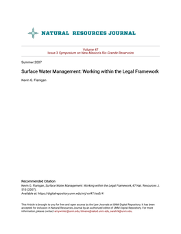 Surface Water Management: Working Within the Legal Framework