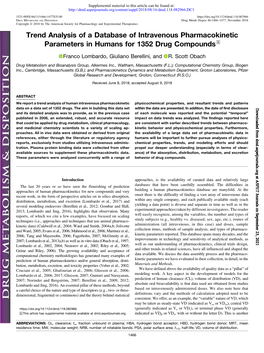 Trend Analysis of a Database of Intravenous Pharmacokinetic Parameters in Humans for 1352 Drug Compounds S