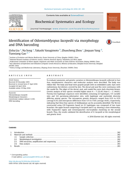 Identification of Odontamblyopus Lacepedii Via Morphology and DNA