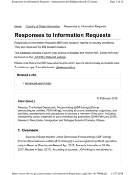 Responses to Information Requests - Immigration and Refugee Board of Canada Page 1 of 16