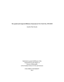 The Spatial and Temporal Diffusion of Museums in New York City, 1910-2010