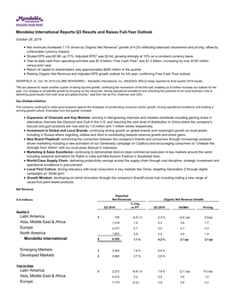 Mondelēz International Reports Q3 Results and Raises