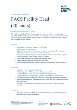 FACS Facility Head (40 Hours)