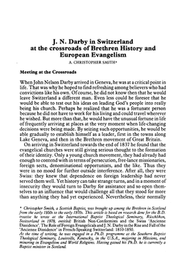 J. N. Darby in Switzerland at the Crossroads of Brethren History and European Evangelism A