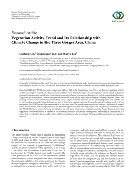 Vegetation Activity Trend and Its Relationship with Climate Change in the Three Gorges Area, China