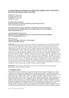 An XML Standard to Enable Project Transfer Between Heterogeneous