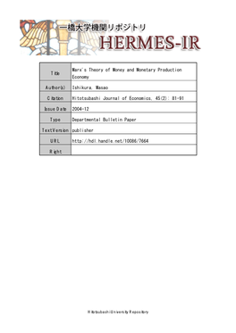 Title Marx's Theory of Money and Monetary Production