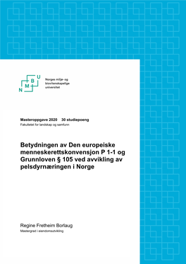 Betydningen Av Den Europeiske Menneskerettskonvensjon P 1-1 Og