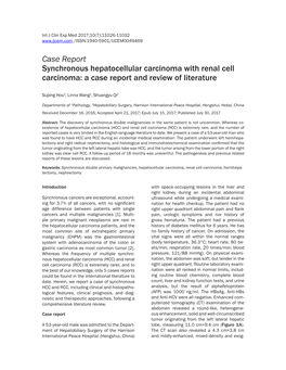 Case Report Synchronous Hepatocellular Carcinoma with Renal Cell Carcinoma: a Case Report and Review of Literature