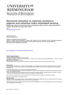 University of Birmingham Structural Coloration in Caloenas Nicobarica