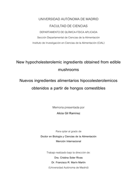 New Hypocholesterolemic Ingredients Obtained from Edible Mushrooms Nuevos Ingredientes Alimentarios Hipocolesterolemicos Obtenidos a Partir De Hongos Comestibles