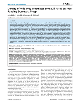 Density of Wild Prey Modulates Lynx Kill Rates on Free- Ranging Domestic Sheep