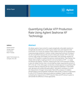 Quantifying Cellular ATP Production Rate Using Agilent Seahorse XF Technology