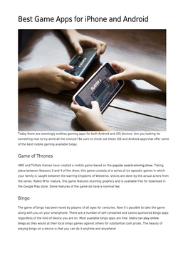 Best Game Apps for Iphone and Android