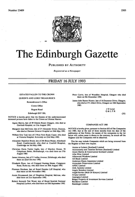 The Edinburgh Gazette PUBLISHED by AUTHORITY