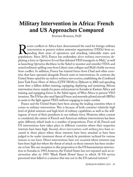 Military Intervention in Africa: French and US Approaches Compared Stephen Burgess, Phd