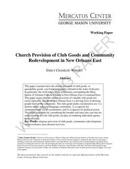 Church Provision of Club Goods and Community Redevelopment in New Orleans East