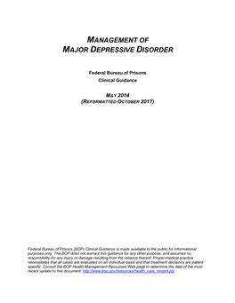 Management of Major Depressive Disorder