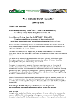 West Midlands Branch Newsletter January 2019