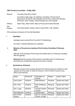 SWT Scrutiny Committee - 13 May 2020