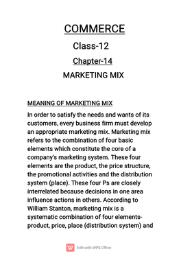 COMMERCE Class-12 Chapter-14 MARKETING MIX